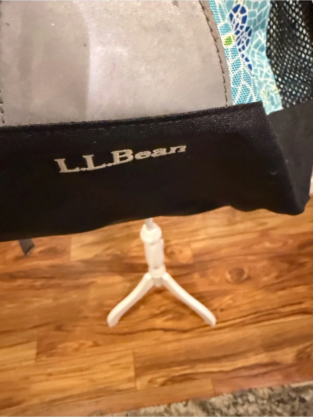 L.L. Bean Light Blue Floral Mosaic Backpack with Navy Accents